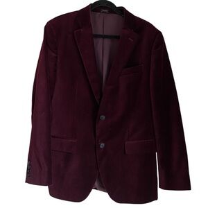 J Ferrar Mens Burgundy Velvet Sport Coat Jacket 42R Slim